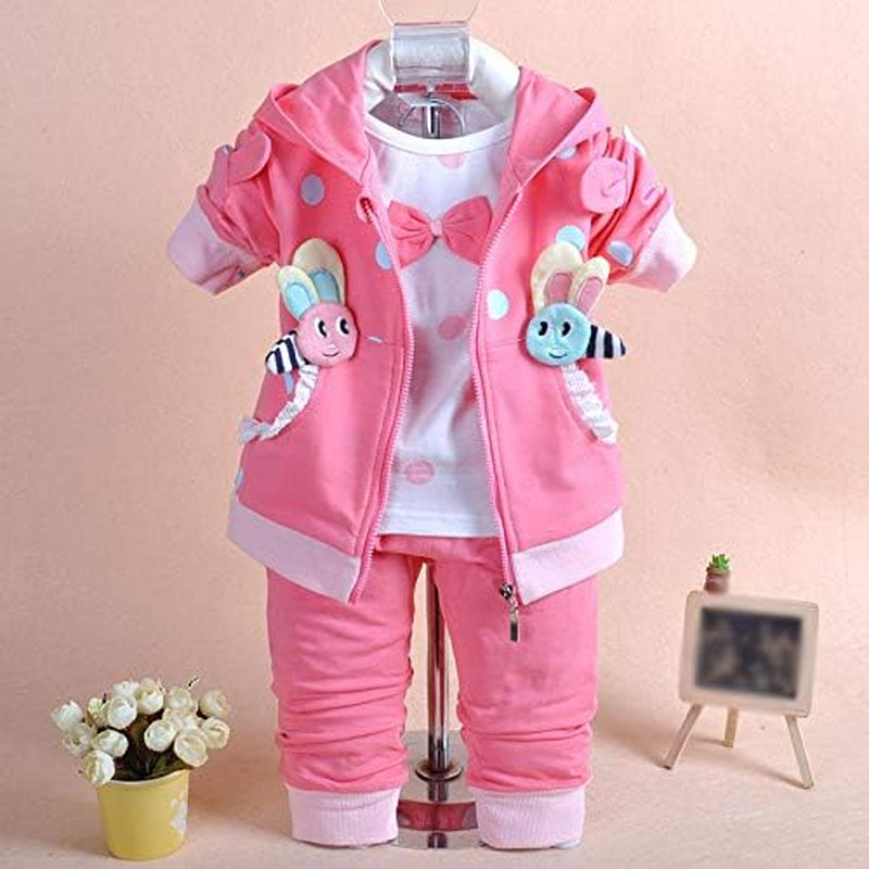 6M-4Y 3Pcs Baby Girl Casual Hoodie Jacket Cotton T-Shirt Pants Sweater