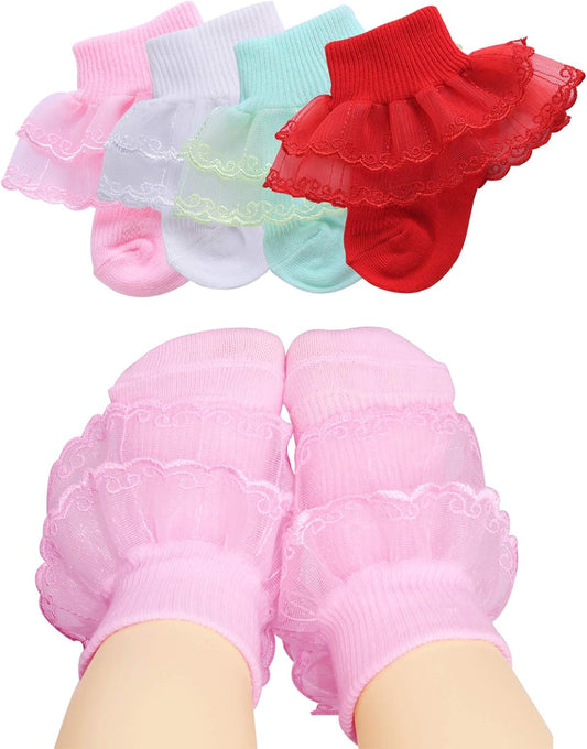 Little Baby Girl Princess Lace Ruffles Socks Set(Pack of 4)